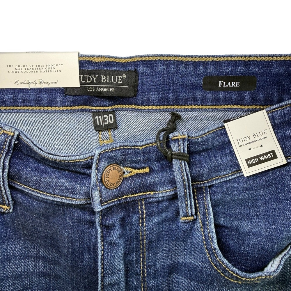 Judy Blue High Waist Flare Jeans Medium Wash Wide Hem JB82443MD Size 11/30 NEW - Picture 2 of 10